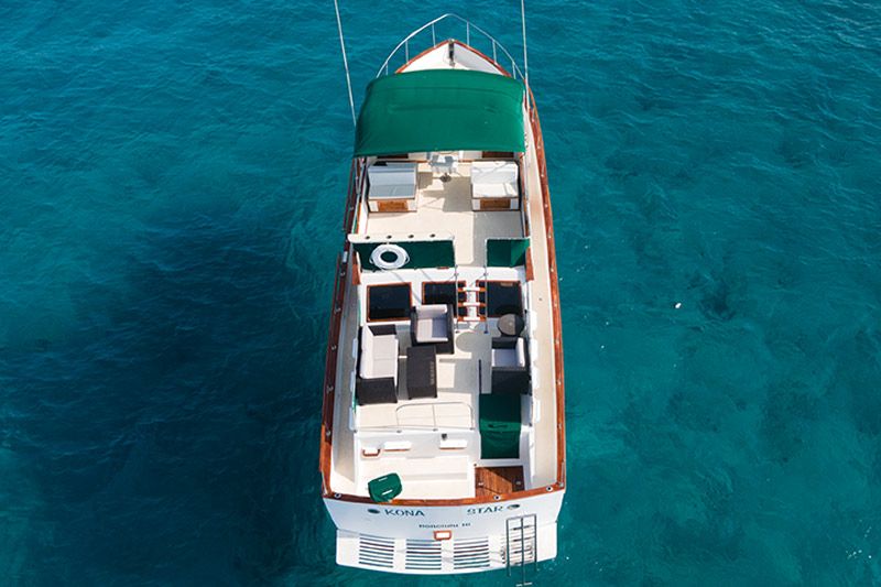 Aerial view of the Kona Star from above off Waikiki