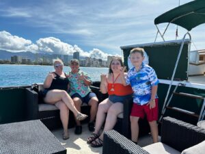 Relaxing on deck with views of Waikiki Beach